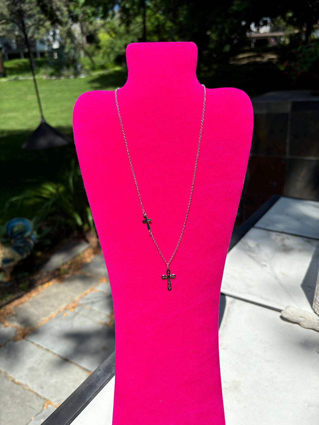 Sterling Silver Rhodium-plated 2-Cross with Necklace
