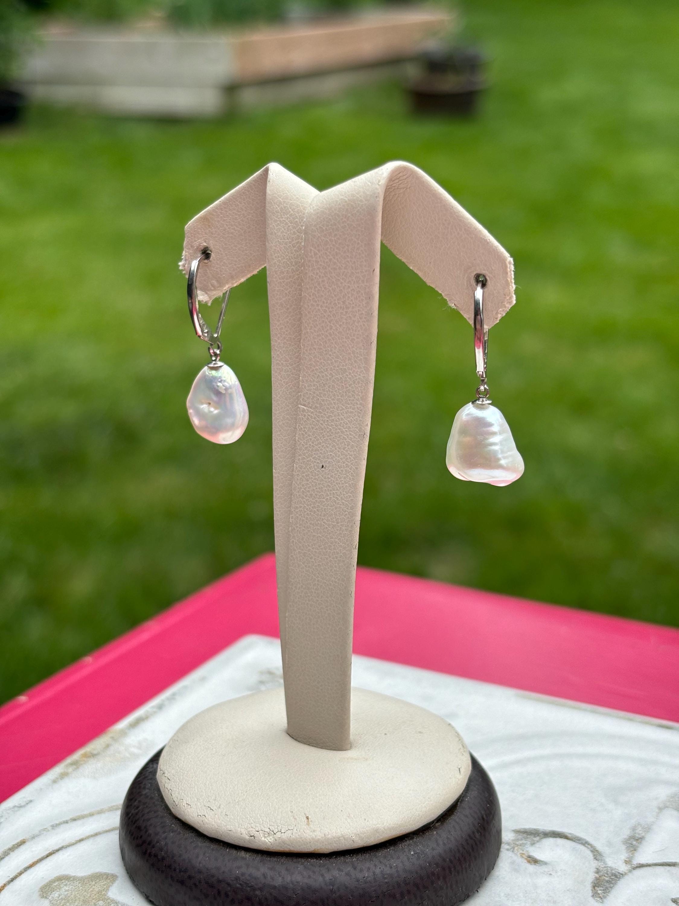Sterling Silver White Keshi Freshwater Cultured Pearl Earrings