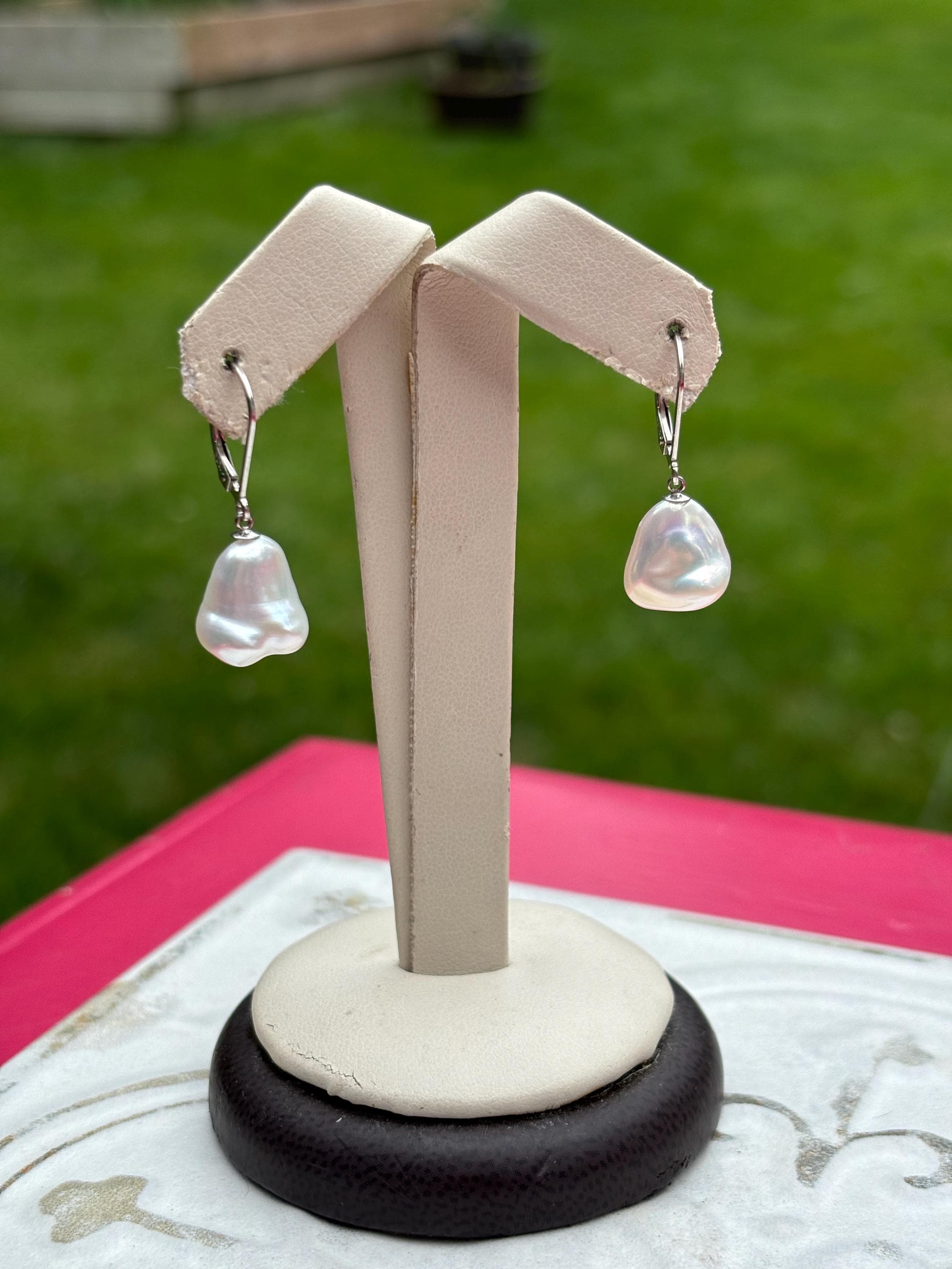 Sterling Silver White Keshi Freshwater Cultured Pearl Earrings