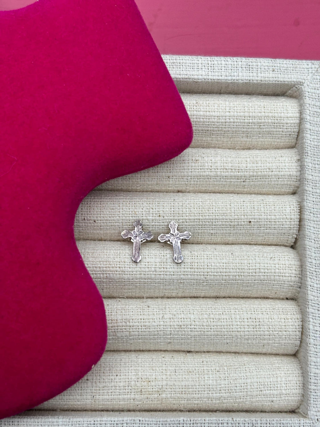 Sterling Silver Textured Cross Post Earrings