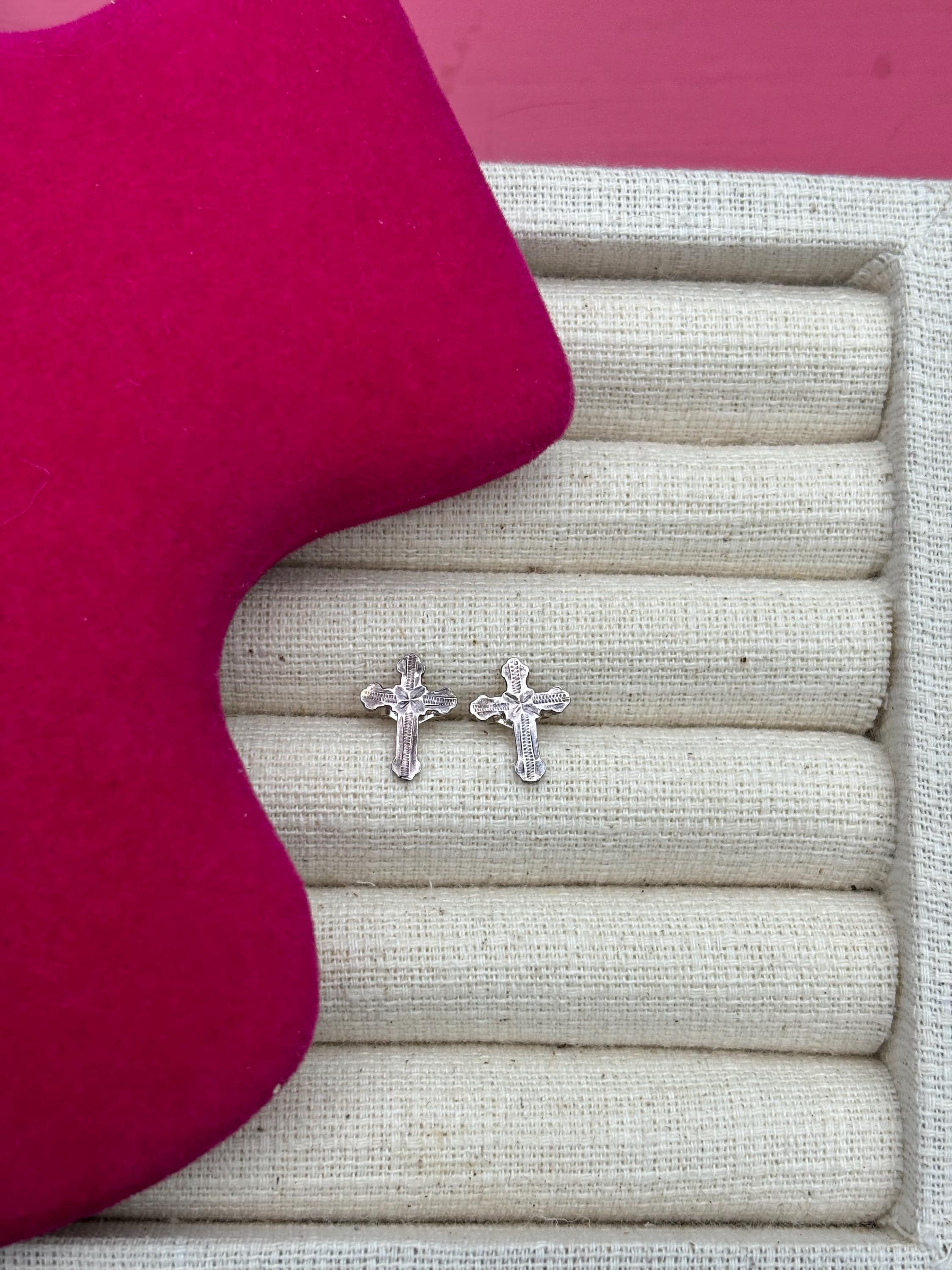 Sterling Silver Textured Cross Post Earrings