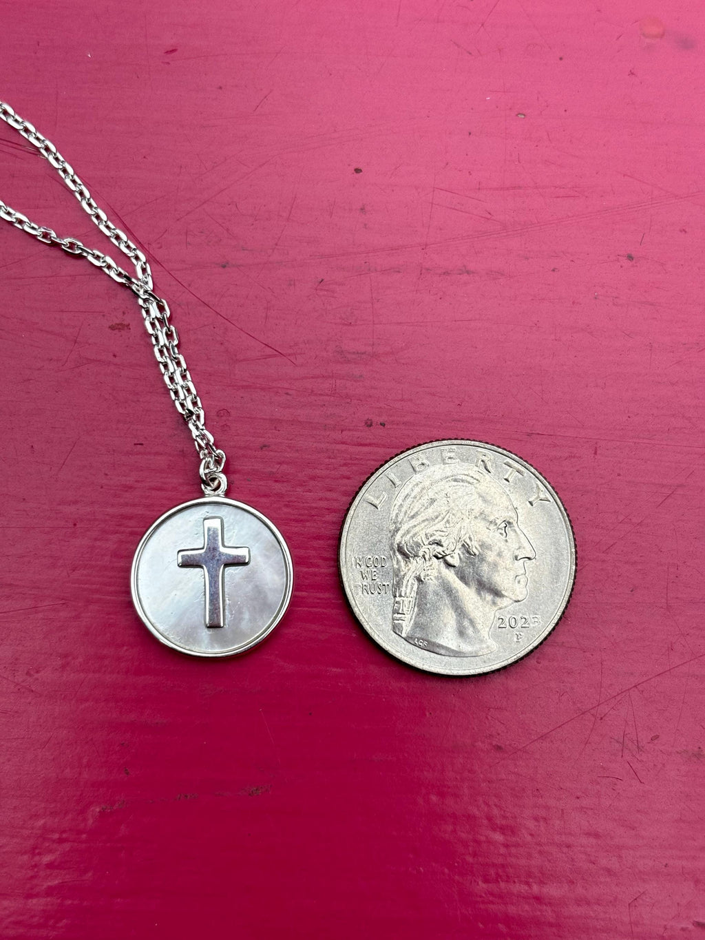 Sterling Silver Polished Mother Of Pearl Cross Necklace