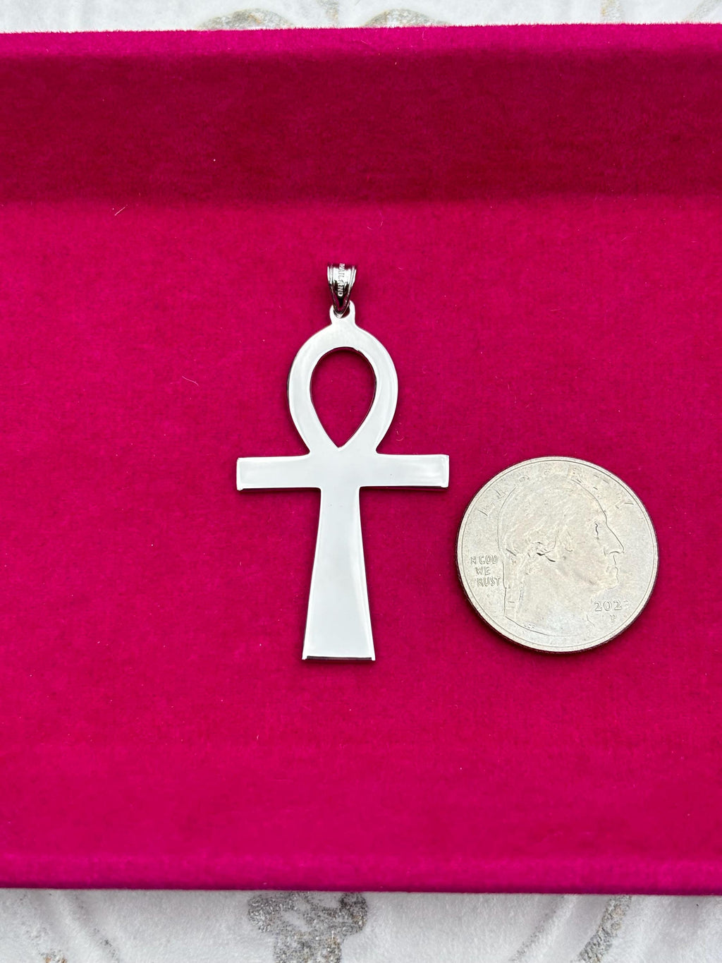 Sterling Silver Rhodium-plated Ankh Cross Pendant