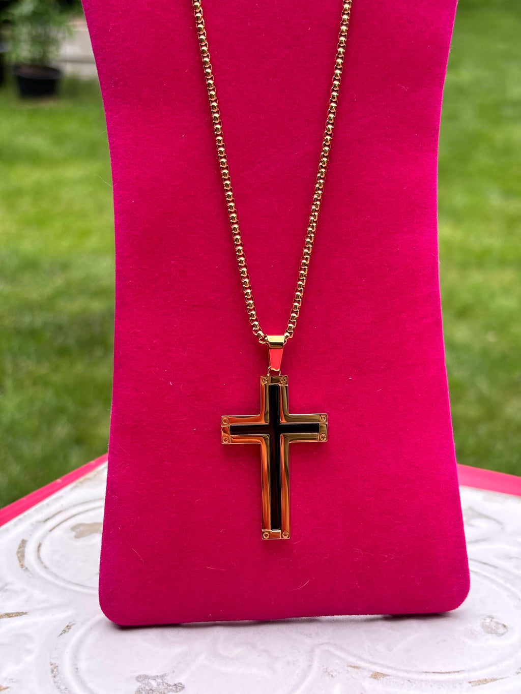 Gold-Plated Stainless Steel Cross Necklace