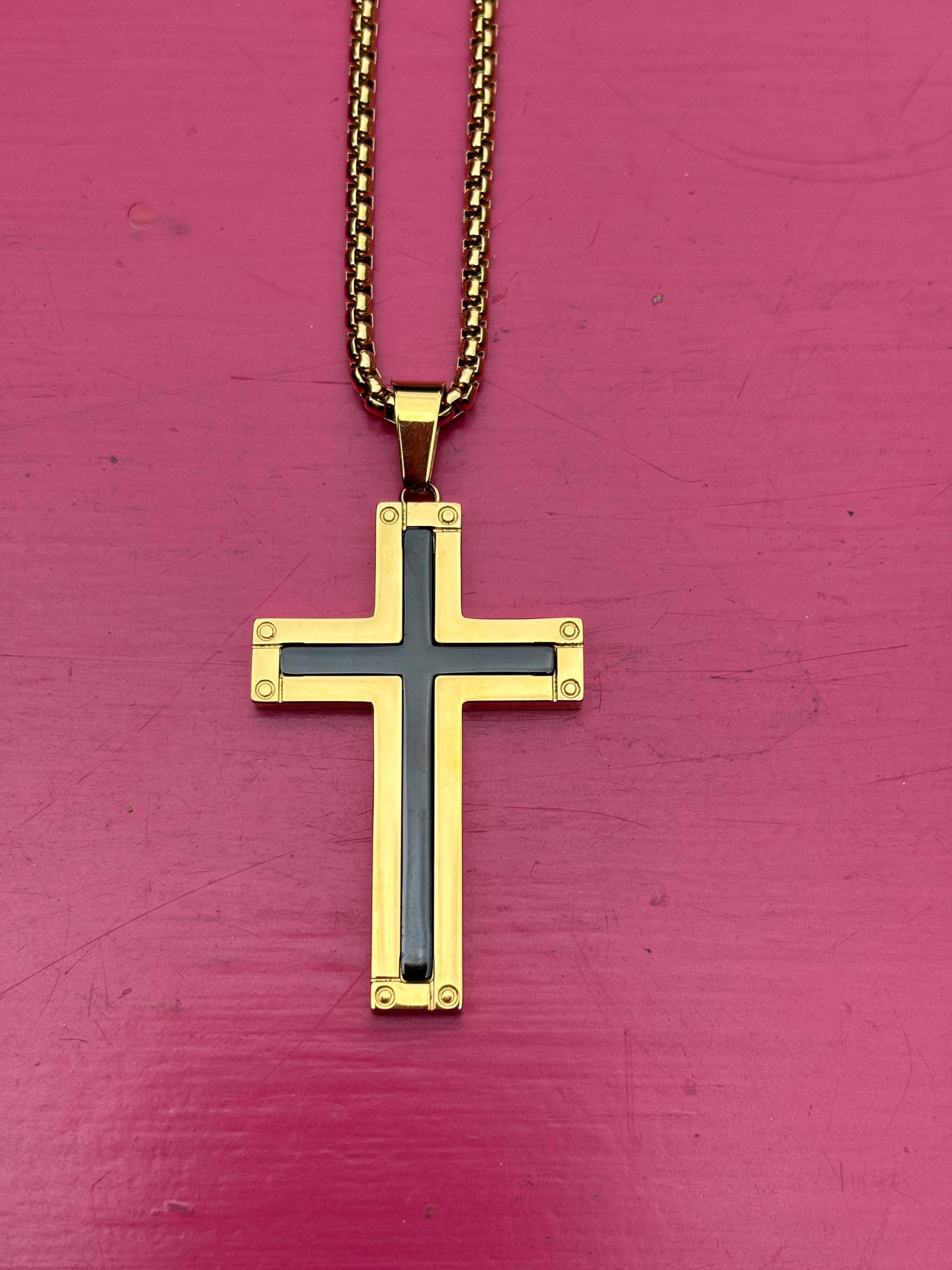 Gold-Plated Stainless Steel Cross Necklace