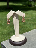 Sterling Silver Rose-tone Polished Pink Glass Stone Dangle Hoop Earrings