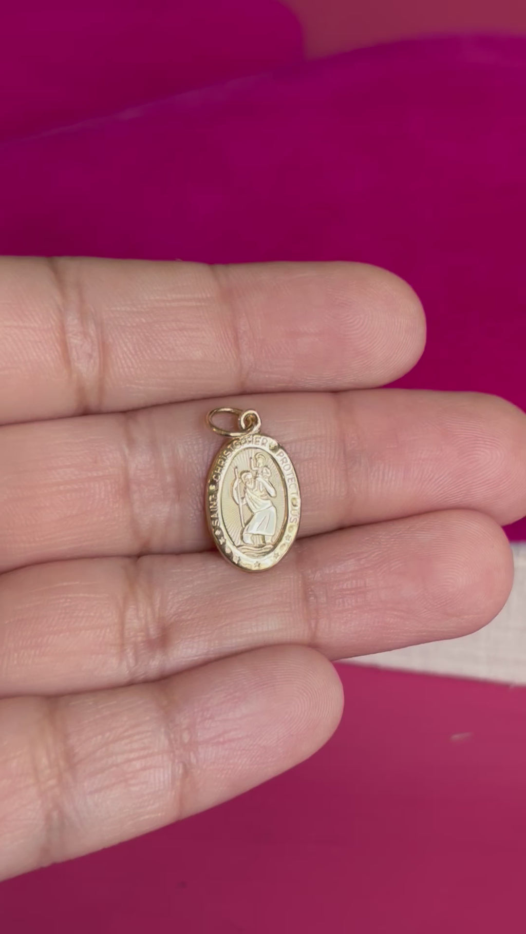 10k Solid Satin Polished Oval St. Christopher Pendant