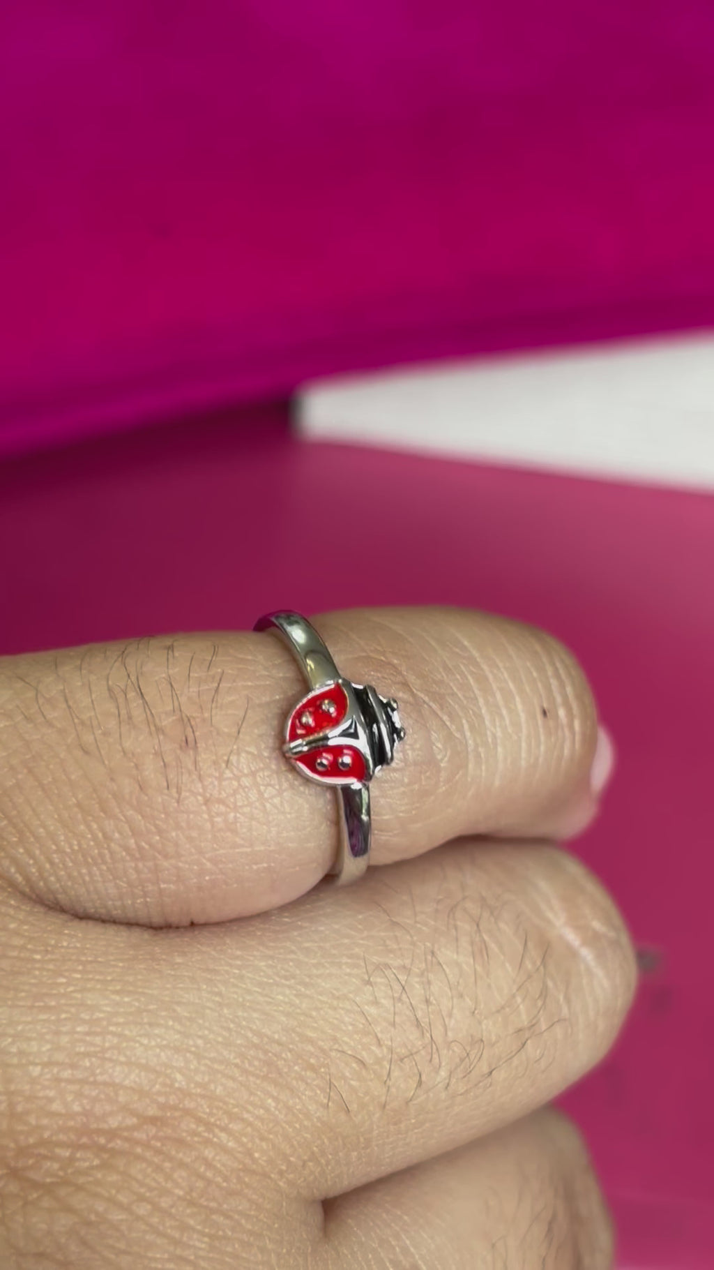 Sterling Silver Rhod-plated Polished and Enameled Ladybug Size 4 Ring