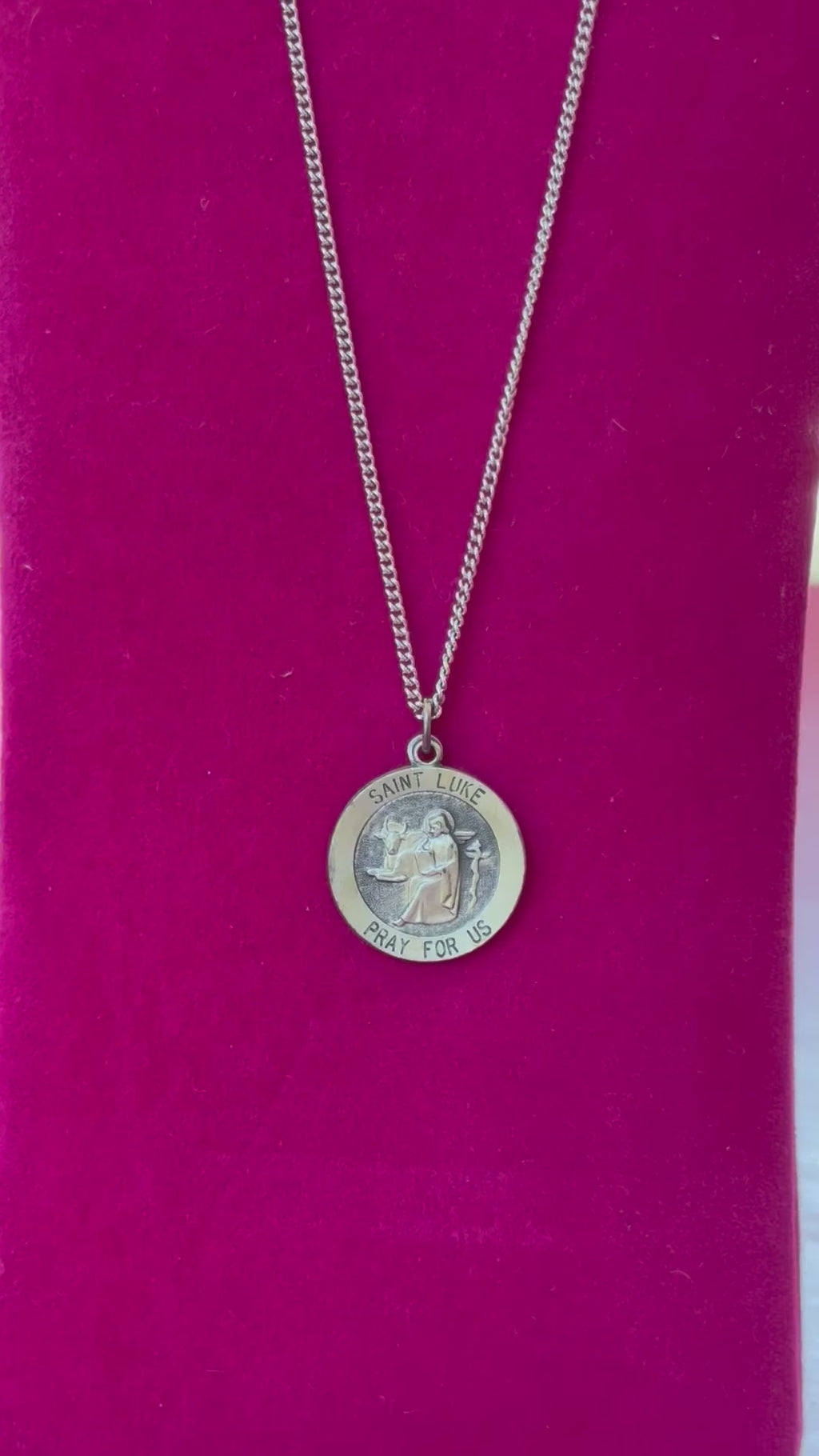 Sterling Silver 18 mm Round St. Luke Medal 18" Necklace