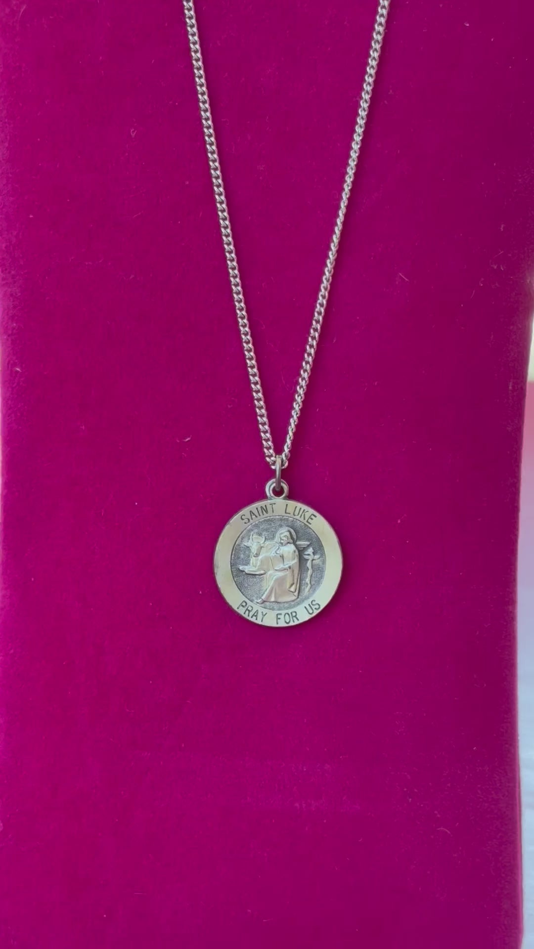 Sterling Silver 18 mm Round St. Luke Medal 18" Necklace