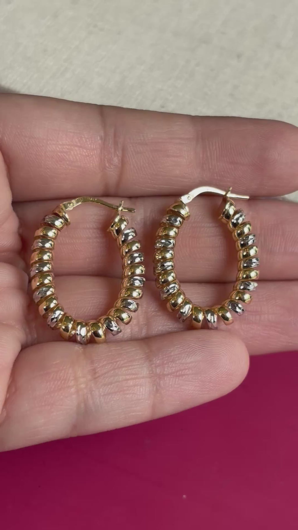 Sterling Silver and 18K Gold-plated Fusilli Coil Wrapped Oval Hoop Earrings
