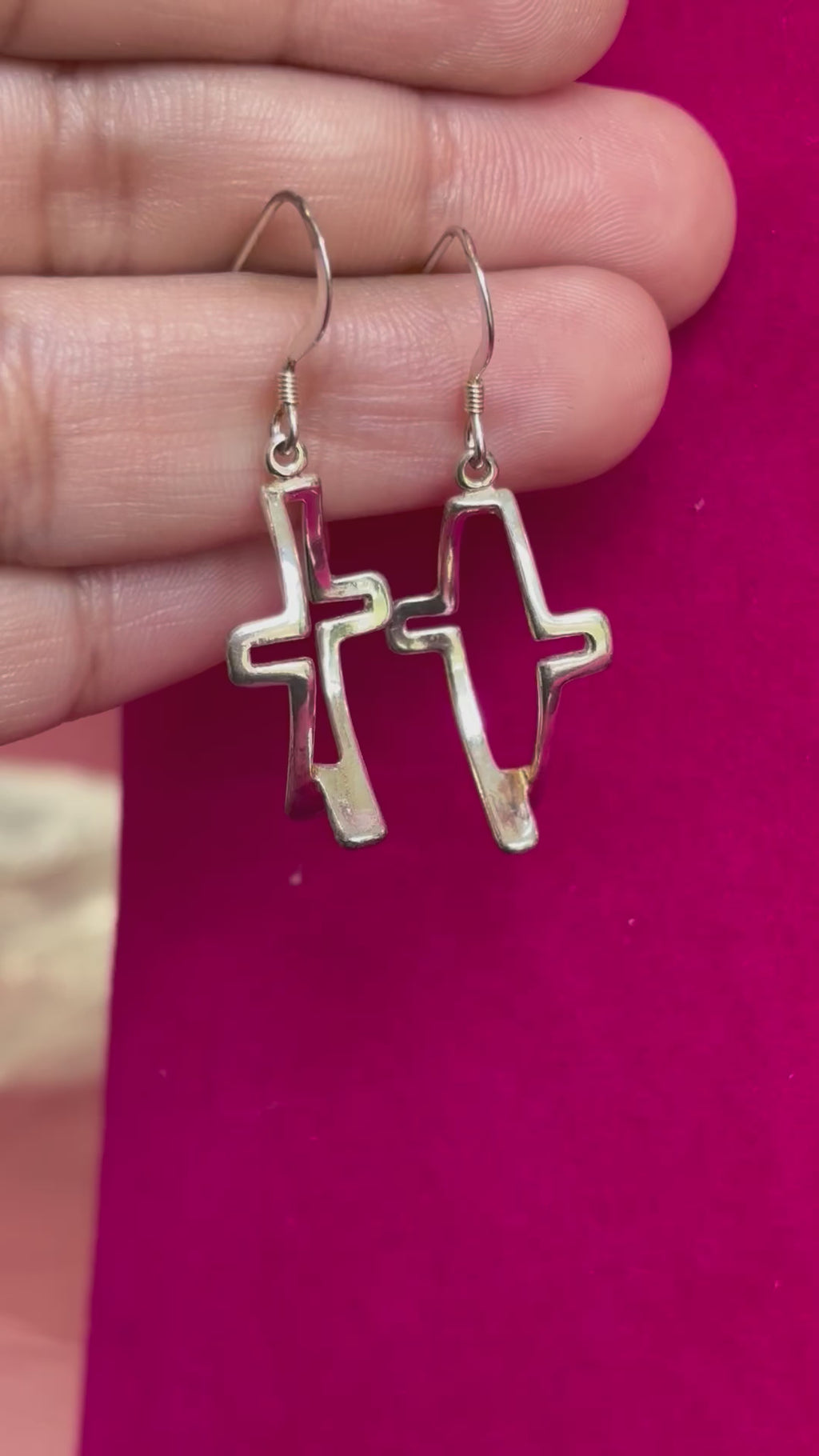 Sterling Silver Polished Cross Ichthus Dangle Earrings