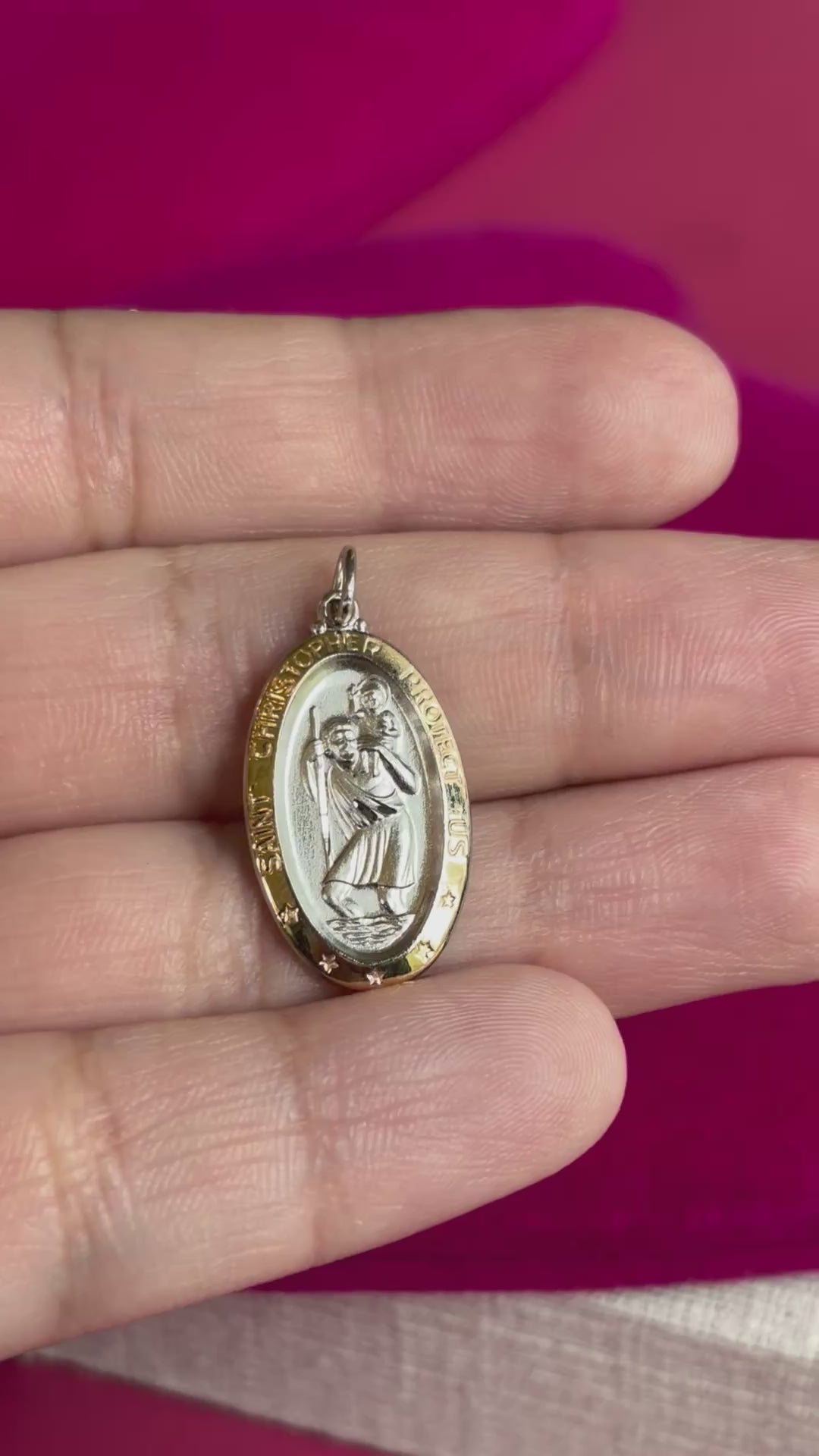 Sterling Silver Platinum-plated and Vermeil St. Christopher Medal