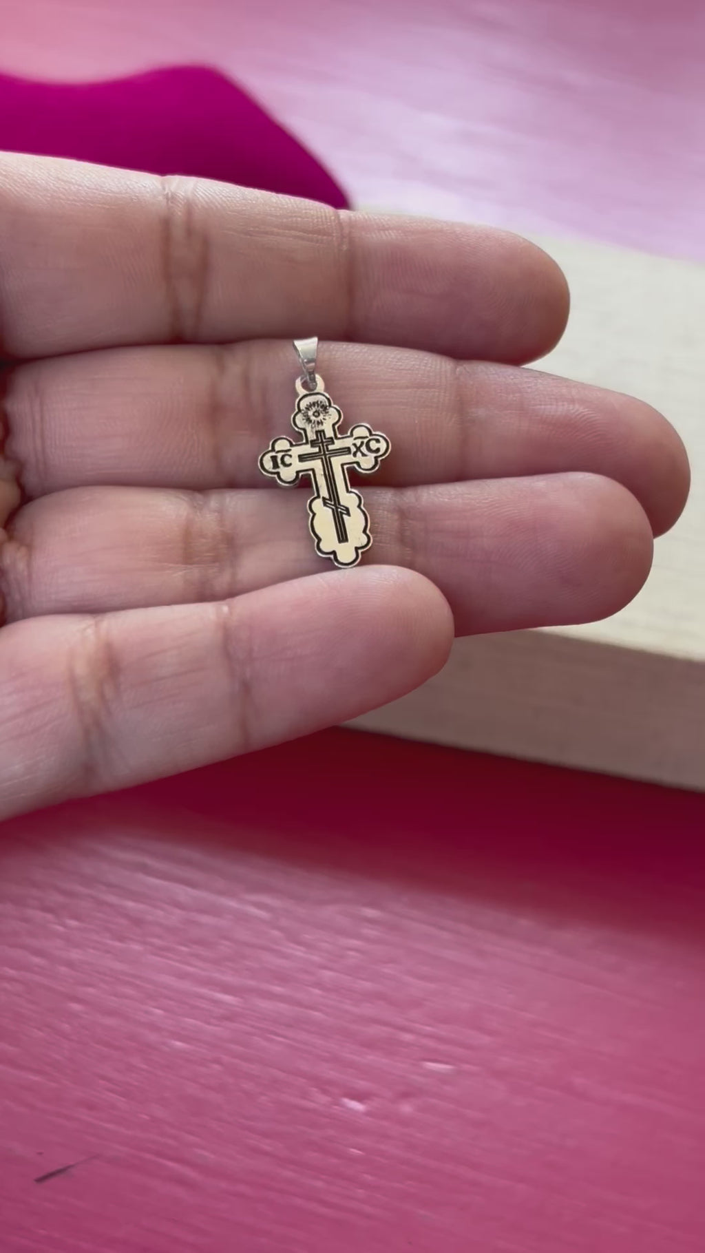 Sterling Silver Orthodox Cross Pendant with Black Inlay without Packaging